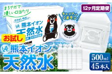 【12ヶ月定期便】水 500ml 家計応援 くまモン の ミネラルウォーター 天然水 熊本イオン純天然水 ラベルレス 45本 500ml 《申込み翌月から発送》 飲料水 定期 備蓄 備蓄用 箱 ペットボトル 防災用 調乳 ラベル ミネラルウオーター st-p
