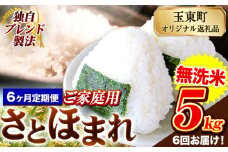 【6ヶ月定期便】熊本県産 さとほまれ 無洗米 ご家庭用 定期便 5kg 《申込み翌月から発送》熊本県 玉名郡 玉東町 米 こめ コメ ブレンド米 送料無料