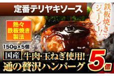 ハンバーグ 5個 国産のお肉使用！ 鶏肉不使用 温めるだけ 「通の贅沢ハンバーグ」定番テリヤキソース《45日以内に出荷予定(土日祝除く)》 牛 訳あり 小分け 早く届く