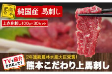 上赤身馬刺し100g×30セット(10ml×30袋)《7月中旬-9月末頃出荷》 熊本県 玉名郡 玉東町 馬刺し 国産 赤身 送料無料 肉 タレ付き 3000g 牛肉よりヘルシー