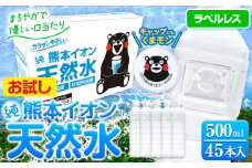 熊本イオン純天然水 ラベルレス 500ml×45本 お試し 《30日以内に出荷予定(土日祝除く)》 水 飲料水 ナチュラルミネラルウォーター 熊本県 玉名郡 玉東町 完全国産 天然水 st-p