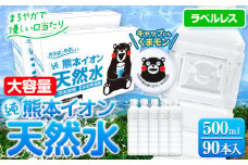 熊本イオン純天然水 ラベルレス 500ml×90本 大容量 《30日以内に出荷予定(土日祝除く)》 水 飲料水 ナチュラルミネラルウォーター 熊本県 玉名郡 玉東町 完全国産 天然水 くまモン パッケージ st-p