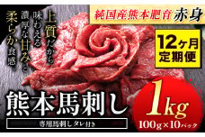 【12ヶ月定期便】馬刺し 赤身 馬刺し 1kg 【純 国産 熊本 肥育】 たっぷり タレ付き 生食用 冷凍《お申込み月の翌月から出荷開始》送料無料 国産 絶品 馬肉 肉 ギフト 定期便 