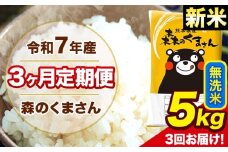 新米 令和7年産 森のくまさん 無洗米 5kg 5kg×1袋 計3回お届け 《お申し込み月の翌月から出荷開始》 お米 こめ 熊本県産 ご飯 備蓄