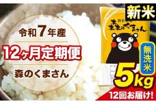 新米 令和7年産 森のくまさん 無洗米 5kg 5kg×1袋 計12回お届け 《お申し込み月の翌月から出荷開始》 お米 こめ 熊本県産 ご飯 備蓄