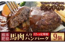 【12ヶ月定期便】ハンバーグ 馬肉入り 手作りハンバーグ 9個 (1個：約150g) 定期便 馬肉ハンバーグ 肉 馬肉 手作り 肉の宮本《申し込みの翌月から出荷(土日祝除く)》惣菜 おかず 肉 牛 豚