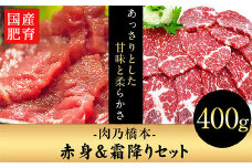 馬刺・赤身&霜降りセット 計400g 《60日以内に出荷予定(土日祝除く)》 赤身馬刺し 霜降り馬刺し 肉乃橋本 冷凍 ブロック