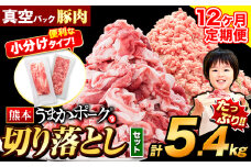 【12ヶ月定期便】豚肉 切り落とし ＆ ミンチ ハーフセット 5.4kg 豚 細切れ こま切れ 豚こま 豚小間切れ 豚しゃぶ 小分け 訳あり 訳有 ひき肉 うまかポーク 傷 規格外 ぶた肉 ぶた 真空パック 簡易包装 冷凍 《お申込み月の翌月から出荷開始》