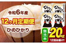 令和6年産 【12ヶ月定期便】  無洗米 米 ひのひかり 20kg《お申し込み月の翌月から出荷開始》熊本県 大津町 国産 熊本県産 無洗米 送料無料 ヒノヒカリ こめ お米