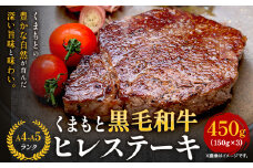  【A4～A5】くまもと黒毛和牛 ヒレステーキ 450g (150g×3枚) 《30日以内に出荷予定(土日祝除く)》 牛肉 くまもと黒毛和牛 黒毛和牛 冷凍庫 Esprit