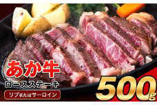 あか牛（褐毛和種）ロースステーキ (リブまたはサーロイン) 250g×2 500g 熊本県産 肉 和牛 牛肉 赤牛 あかうし リブロース サーロイン 冷凍 《8月中旬-9月中旬頃出荷予定》 送料無料 