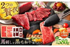 【全6回定期便】「熊本特産馬刺しとくまもと黒毛和牛」フジチクオリジナル贅沢食べ比べセット 3905 / 菊陽町 熊本県 くまもと ばさし ぎゅう 肉 ゆっけ スライス ユッケ 生姜 バラ ご褒美 祝い【株式会社フジチク】 [BHAD052]
