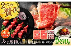 【全6回定期便】「フジチクオリジナル」ふじ馬刺しと藤彩牛の贅沢食べ比べセット 3906 / ロース 上赤身 牛 ぎゅう うし 肉 ばさし ランプ ゆっけ ユッケ ロース 新鮮 たれ 専用 熊本県 菊陽町【株式会社フジチク】 [BHAD055]