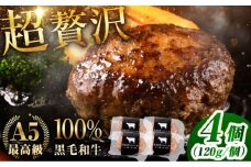 黒毛和牛 ハンバーグ 4個 (120g×1個入×4パック) 【株式会社中野畜産】 [BHAQ002]
