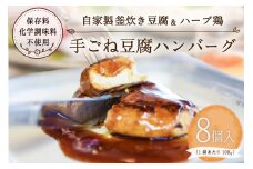 【釜炊き製法豆腐使用】豆腐料理レストランの手ごね豆腐ハンバーグ（8個） 豆腐ハンバーグ 100g 8個 セット 手ごね 手づくり ハンバーグ 惣菜 ヘルシー 湯煎 温めるだけ ギフト 贈答用 花唐符 熊本 阿蘇 南小国町 送料無料