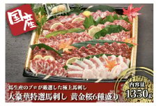 【国産】大豪華特選馬刺し 黄金桜6種盛り 国産 馬刺し 豪華 6種 1350g 霜降り オビ 赤身 ヒモ タテガミ フタエゴ 霜降り セット 詰め合わせ 馬肉 馬 生食用 肉刺し 贈答用 ギフト お中元 お歳暮 熊本 阿蘇 南小国 南小国町 送料無料