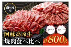 南小国産 阿蘇高原牛 焼肉 2種 食べ比べ 800g 上カルビ 肩ロース 焼肉 BBQ バーベキュー 焼き肉 カルビ バラ肉 ロース 贅沢 牛 牛肉 国産牛 各400g 小分け 熊本県産 国産 贈答用 ギフト 熊本 阿蘇 南小国町 送料無料