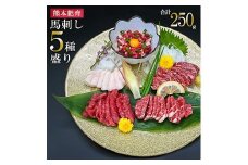 【馬刺しナンバーワン】熊本肥育 熊本と畜 新鮮 馬刺し 阿蘇 熊本 赤身 特上赤身 中トロ コーネ 馬ユッケ 小分け 馬肉 5種 250g 専用醤油 真空パック 契約農場 ギフト 贈答用 記念日 小国町 