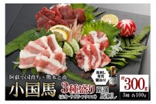 【阿蘇牧場】レビューキャンペーン 対象品 熊本と畜 小国育ち 小国馬 地元産 馬刺し 阿蘇 熊本 小国 国産 阿蘇の大地 放牧馬 赤身 サガリ フタエゴ 各100g 小分け 馬肉 300g 馬刺し醤油 150ml 専用醤油 七福醤油店 タレ付き 真空パック 老舗専門店 ギフト 贈答用