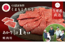 【NHKあさイチで紹介されました！】生産者直送!GI認証　くまもとあか牛焼き肉用1kg(500g×2パック)《60日以内に出荷予定(土日祝除く)》