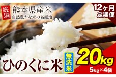 【12ヶ月定期便】 無洗米 ひのくに米 20kg 《お申込み月の翌月から出荷開始》 食品 米 こめ コメ 熊本県産 ふるさと納税 お米 おこめ 熊本