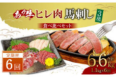 【定期便6ヶ月】あか牛 ヒレ肉 800g (6枚前後)・馬刺し 300g (赤身100g霜降り100gたてがみ100g) 食べ比べセット