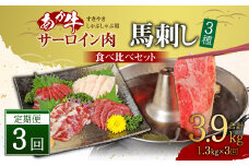 【定期便3ヶ月】あか牛 すきやき・しゃぶしゃぶ用 サーロイン肉 1kg (500g×2)、馬刺し 300g (赤身100g霜降り100gたてがみ100g) 食べ比べセット