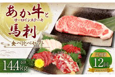 【定期便12か月】 あか牛 サーロイン肉 1kg (5枚～6枚) 馬刺し 200g ( 赤身 100g 霜降り 50g たてがみ 50g) 食べ比べ セット