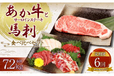 【定期便6か月】あか牛 サーロイン肉 1kg (5枚～6枚) 馬刺し 200g ( 赤身 100g 霜降り 50g たてがみ 50g ) 食べ比べ セット
