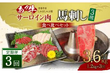 【定期便3か月】 あか牛 すきやき ・ しゃぶしゃぶ 用 サーロイン肉 1kg (500g×2)、 馬刺し 200g ( 赤身 100g 霜降り 50g たてがみ 50g) 食べ比べ セット