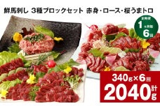 【1ヶ月毎6回定期便】鮮馬刺し 3種ブロックセット 計2040g