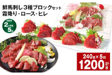 【2ヶ月毎5回定期便】鮮馬刺し 3種ブロックセット（霜降り・ロース・ヒレ）