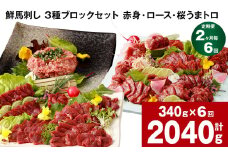 【2ヶ月毎6回定期便】鮮馬刺し 3種ブロックセット 計2040g