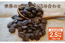 【5ヶ月定期便】世界のコーヒー豆詰め合わせ 500g (100g×5種) コーヒー 珈琲 豆 セット
