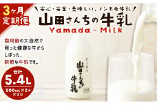 【3ヶ月定期便】山田さんちの牛乳 2本セット 900ml×2本 計3回 合計5.4L ノンホモ牛乳 牛乳 
