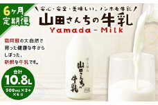 【6ヶ月定期便】山田さんちの牛乳 2本セット 900ml×2本 計6回 合計10.8L ノンホモ牛乳 牛乳 