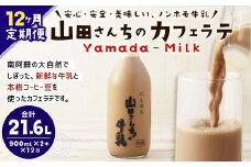 【12ヶ月定期便】山田さんちのカフェラテ 2本セット 900ml×2本 計12回 合計21.6L ノンホモ牛乳 牛乳 カフェラテ