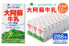 【12ヶ月定期便】大阿蘇 牛乳 250ml×24本×12回 合計72L 紙パック ミルク 成分無調整 