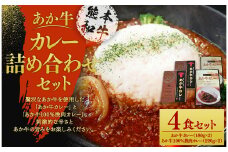 あか牛 カレー 詰め合わせ セット(あか牛カレー180g×2、あか牛100％挽肉カレー220g×2) 計4個