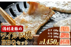 ワイルド塊BBQセット 計1450g 清村養豚 《30日以内に出荷予定(土日祝除く)》  熊本県 御船町 豚 肉 冷凍 小分け カタ モモ バラ