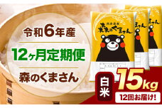 【12ヶ月定期便】令和6年産 白米  森のくまさん 15kg 5kg×3袋  《お申込み月の翌月から出荷開始》 熊本県産 白米 精米 米 こめ コメ お米 kome