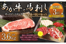 【定期便 3ヶ月】あか牛サーロイン肉1kg 馬刺し200g セット 合計 約3.6kg