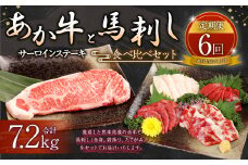【定期便 6ヶ月】あか牛サーロイン肉1kg 馬刺し200g セット 合計 約7.2kg