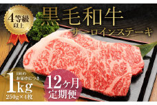 【12ヶ月定期便】くまもと黒毛和牛サーロインステーキ 1.0kg（250g×4枚）牛肉 牛 肉