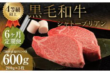 【6ヶ月定期便】くまもと黒毛和牛シャトーブリアン 600g（200g×3枚）牛肉 牛 肉