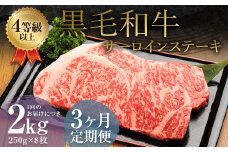 【3ヶ月定期便】 くまもと 黒毛和牛 サーロインステーキ 2.0kg（250g×8枚） 牛肉 牛 肉