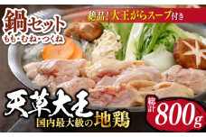 【数量限定】熊本県産 天草大王 地鶏 鍋セット 計800g ( がらスープ付き 300g ) 鶏肉 小分け もも むね 国産【あそ大王ファーム株式会社】[YCF005] 