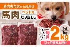 【全12回定期便】熊本加工 ペット用 馬肉 切り落とし 合計24kg (1kg×2P) ドッグフード ペットフード 熊本【五右衛門フーズ】[YBZ016] 