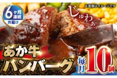 【全6回定期便】肥後の赤牛 ハンバーグ 150g×10個 熊本 赤牛 ジューシー 褐牛 あかうし 褐毛和種 肥後 冷凍 国産 牛肉【山都町（阿蘇牧場）】[YDF012]