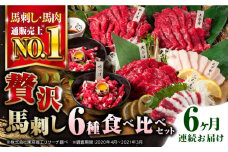 【全6回定期便】熊本県産 馬刺し 計380g 約7人前 ( 上赤身 霜降り中トロ ロース タテガミ フタエゴ ユッケ ) 専用醤油付 赤身 ヒレ刺し 中トロ 熊本 国産 冷凍 馬肉 馬刺 パック 小分け【株式会社 利他フーズ】[YBX015] 